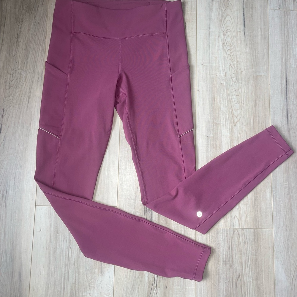 Lululemon Fast & Free Rose-Mauve High-Rise Leggings with Side Pockets